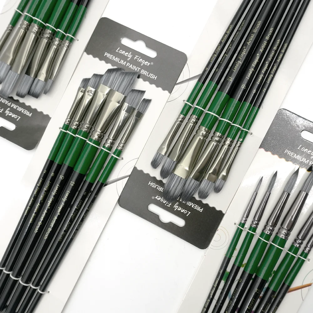 Professional Nylon Hair Artist Brushes,6/24pcs Acrylic Paint Brush Set With Round,Flat,Angle,Filbert Tips for Oil Watercolor Gou