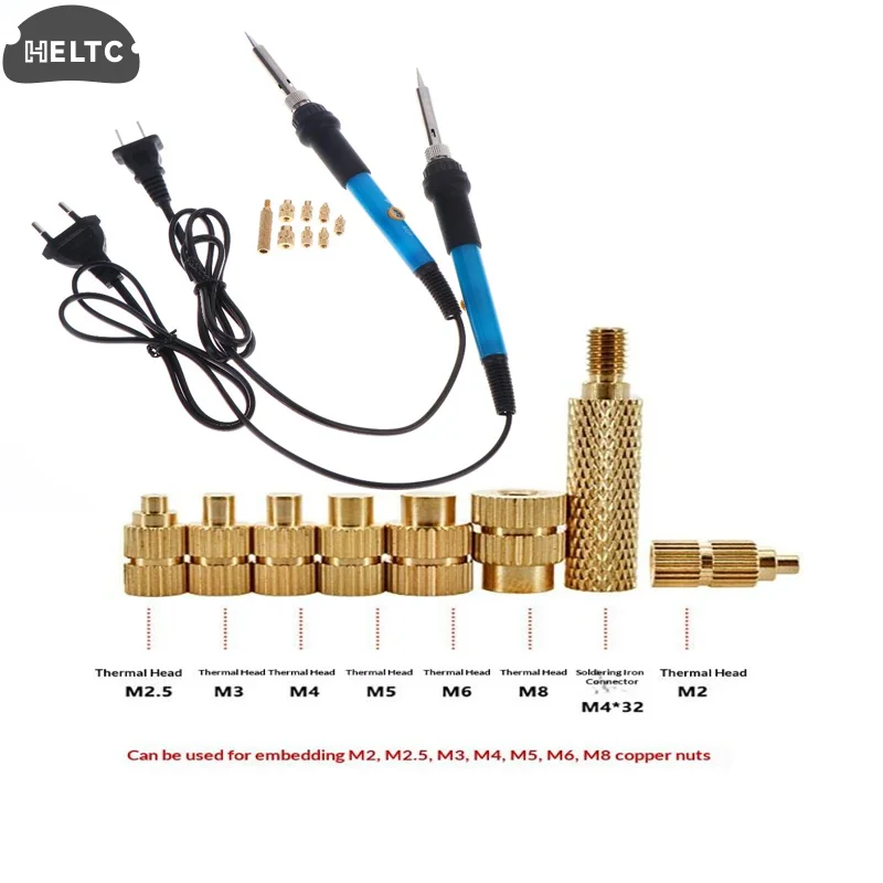 1Set Europe/Korea 220V Heat Soldering Iron Tip Head Insert M2-M6 Hot Melt Brass Embedded Thread Nut Kit For Plastic Soldering