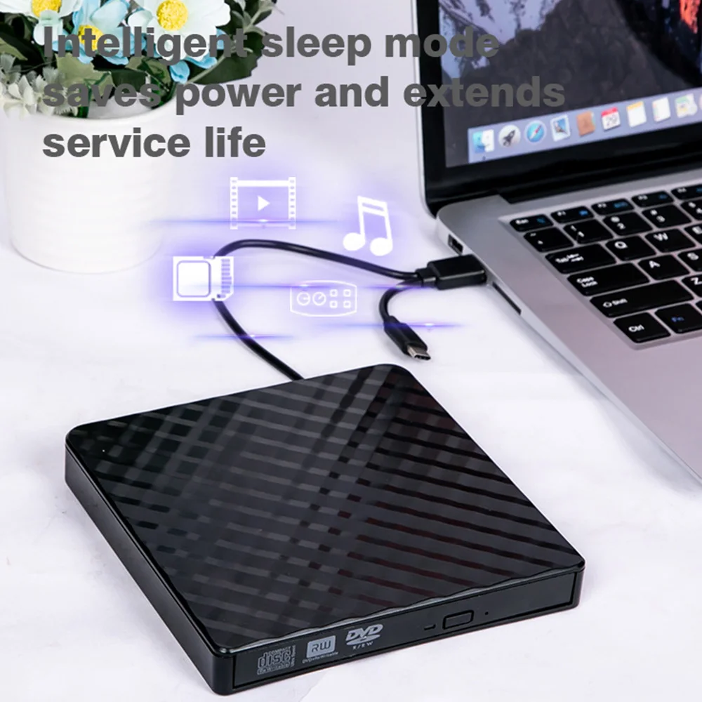 External DVD Drive for Laptop PC CD DVD Player USB 3.0/Type C Optical Drive CD Burner Compatible with Windows 7 8 10 Linux Mac