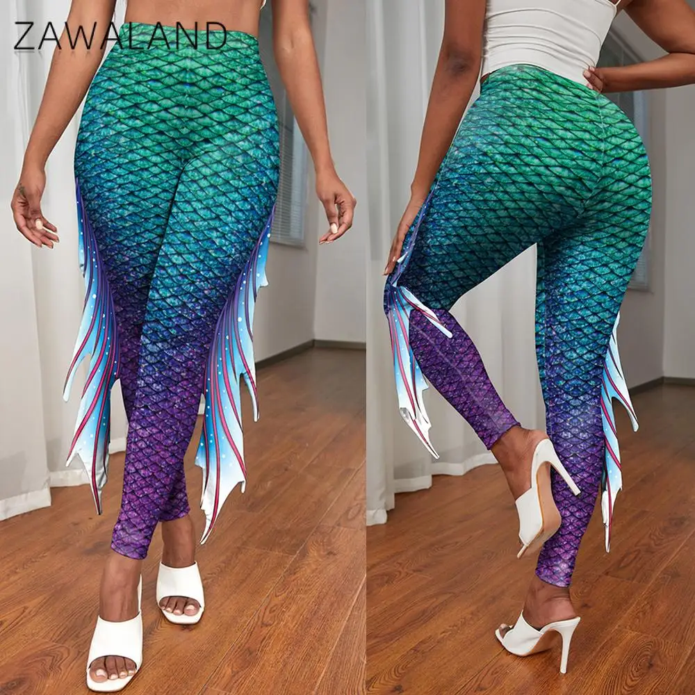 Mermaid Print Women's Pants Colour Fish Scales Yoga Leggings 3D Printed Women's Bottoms Fashion Women Trousers Workout Fitness