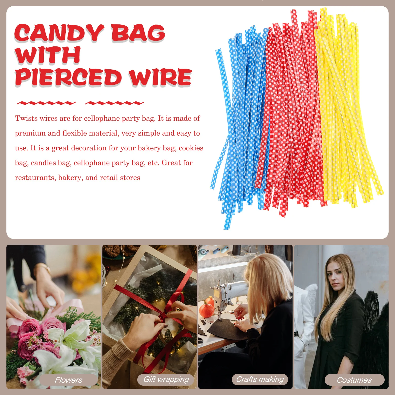 300pcs Candy Baking Binding Rope Food Strap Gift Box Straw Cookie Sealing Rope Pastry Bag Sealing Wire Lollipop Tie Wire