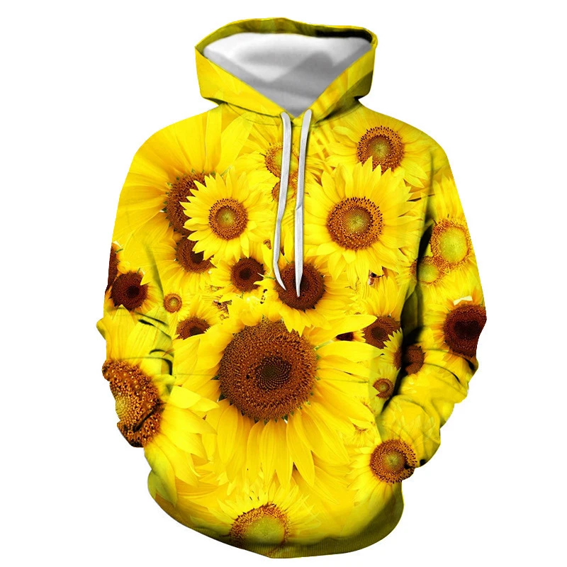 Sunflower 3D Printed Plant Men's Hoodies Outdoor Garden Scene Casual Sports Sweatshirt Street Clothing Comfortable Hooded Shirts