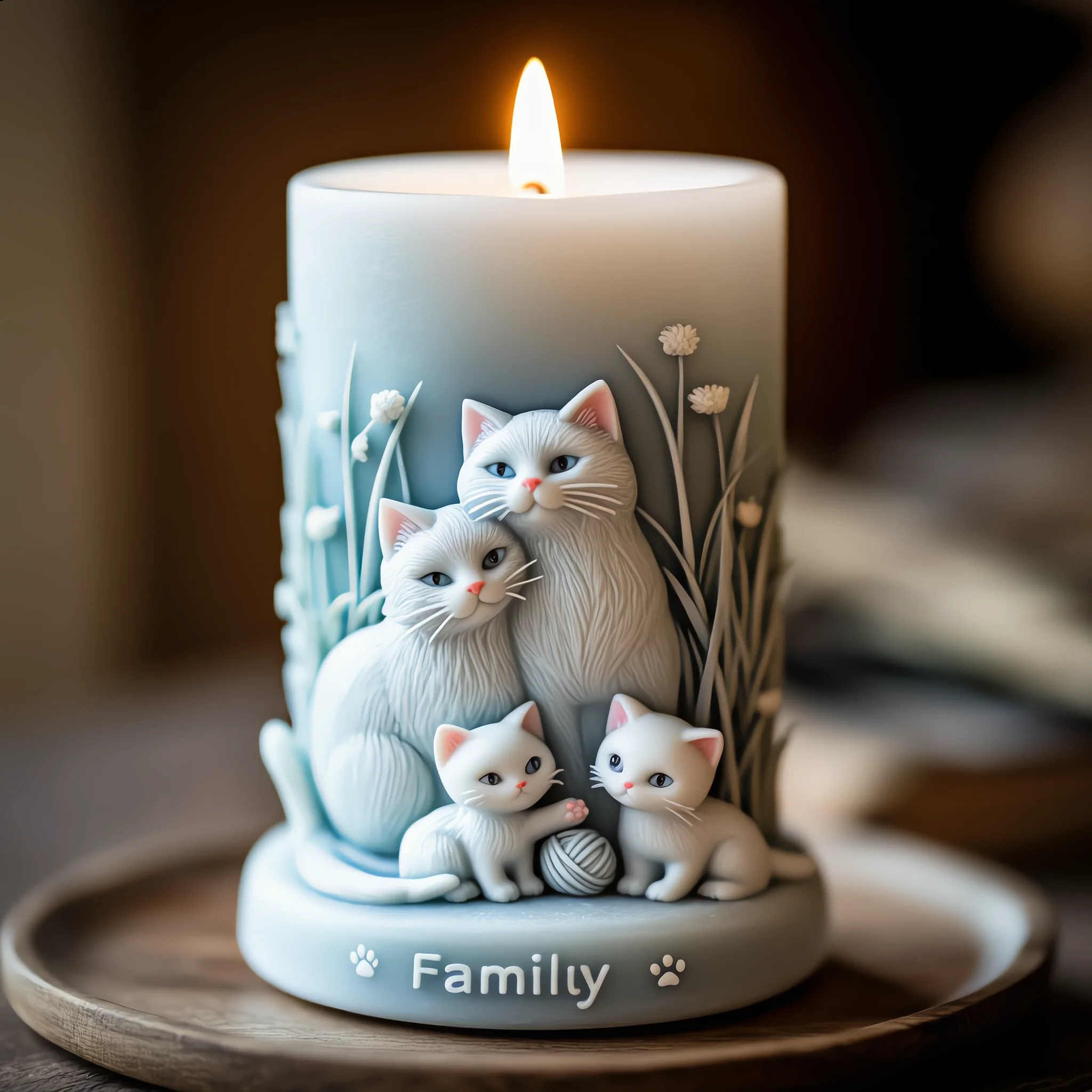 Cat Family 3D Silicone Candle Mold Four Kittens Yarn Ball Dandelion Relief High Temperature Resistant Home Aromatherapy DIY Tool