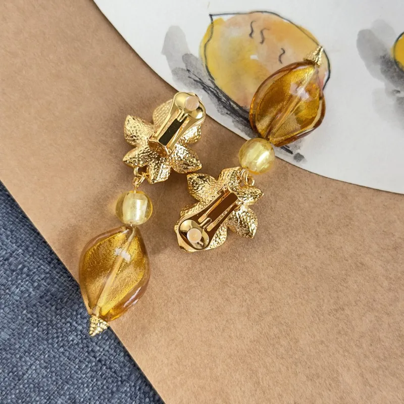 VKVVA مجوهرات الأزياء زهرة اللؤلؤ الليمون الأصفر الأقراط الطويلة للنساء هدايا عيد ميلاد، هدية فريدة من نوعها #4