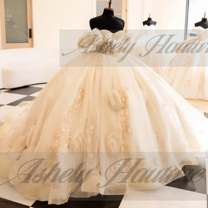 

Customized Elegant Princess Girl Quinceanera Dress Ball Gown Off Shoulder Crystal Sweep Train Women Prom Party Dress 15 16 Girl