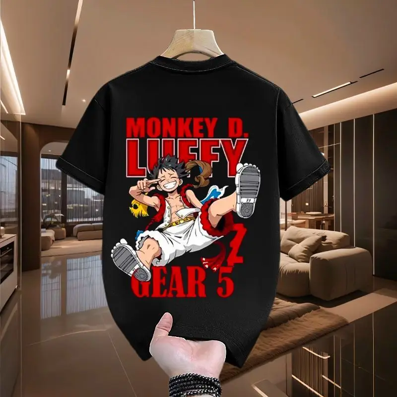 قطعة واحدة مطبوعة قصيرة الأكمام الراقية القطن الثقيل تي شيرت صيف 2025 العصرية جولة الرقبة المطبوعة قصيرة الأكمام