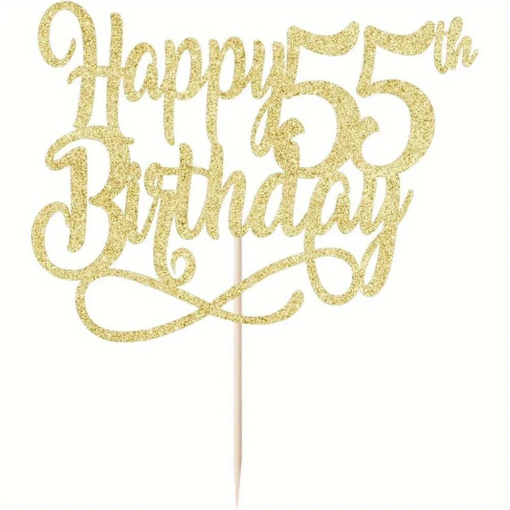 1 Stück Gold Glitzer Happy 55th Birthday Tortenaufsatz, Prost auf 55 Jahre, Happy 55th Birthday Tortenaufsatz, 55. Jahrestag – Detail 6