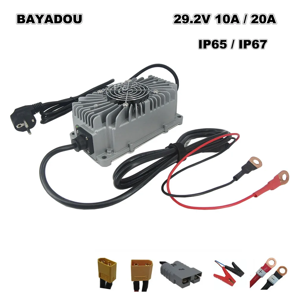 Waterproof 29.2V 10A 20A Lifepo4 Fast Charger For 24V 8S 100AH Iron Phosphate RV Forklift Energy Storage Battery Smart Charger