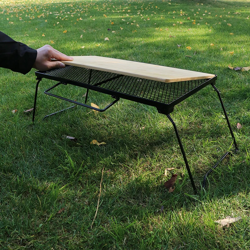 Outdoor Camping Table Portable Picnic Camping Desk Folding Iron Net Table High-Temperature Resistance Outdoor Furniture