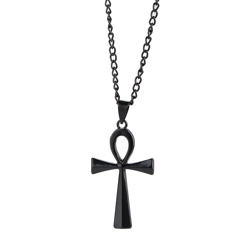 Suka Stainless Steel Ancient Egyptian Symbol Pendant Cross Religious Belief Necklace Peace Amulet Costume Matching Chain