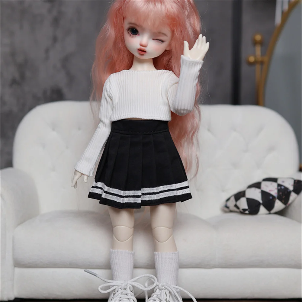 Vestiti per bambole BJD adatti per taglia 1/6 Maglione lavorato a maglia stile college gonna a pieghe set di vestiti accessori per bambole (2 punti)