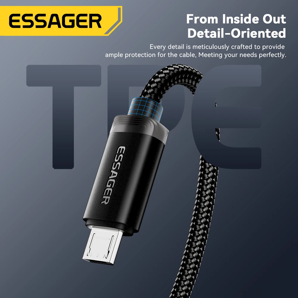 Essager Micro USB Cable Type C Cable 2.4A Fast Charger Data 2 in 1 Quick Charging Cord For Realme OPPO VIVO Samsung Xiaomi POCO