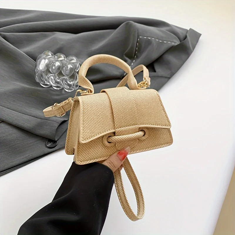 Damen Mode Geflochtene Mini-Handtasche, Elegante Strukturierte Umhängetasche mit Obergriff und Verstellbarem Riemen für Täglichen Vielseitigen Gebrauch – Detail 2