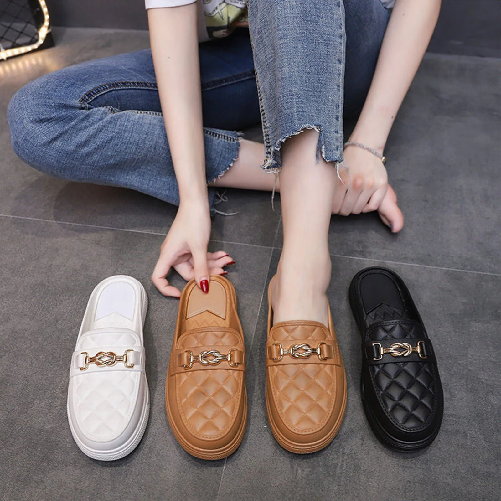 Fashion Casual Half Slippers Soft Women's Spring And Summer New Daily Home Thick Soled Shoes Anti-slip Round Head Sandals ﻿