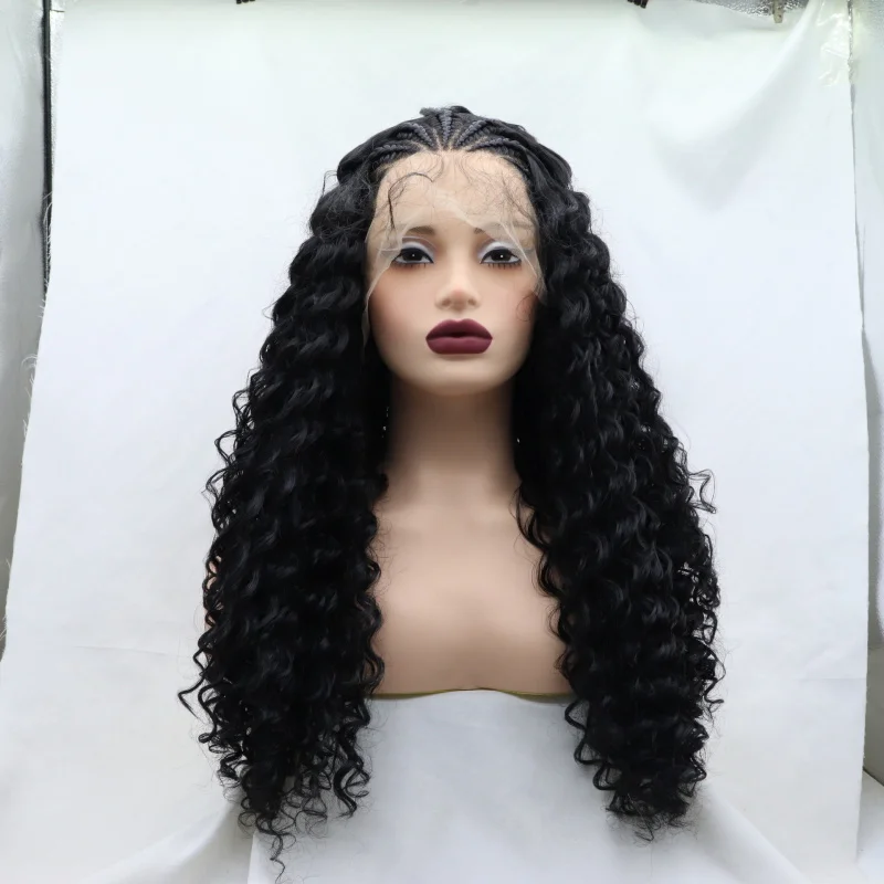 

New braided small curl synthetic high-temperature fiber 13*3 hand-tied front lace wig