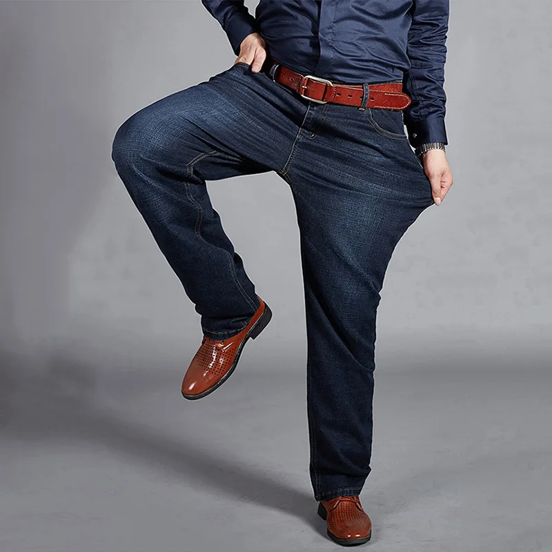 جينز كبير الحجم للرجال 10XL (50 بوصة) - مقاس كبير بنطال مستقيم الساق قابل للتمدد أزرق كبير وطويل ملابس الشارع تصميم كلاسيكي 5 جيوب