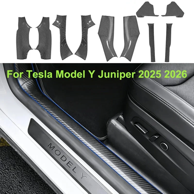 10PCS Car Door Sill Guard Protector for Tesla Model Y Juniper 2025 2026 Front Rear Door Threshold Strips Anti-kick Pad