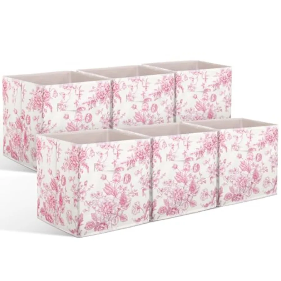 

6 Pcs Floral Cube Storage Bins 11 Inch Storage Basket with Handle, Preppy Girls Organizer Basket, Collapsible Fabric Bo for Cla