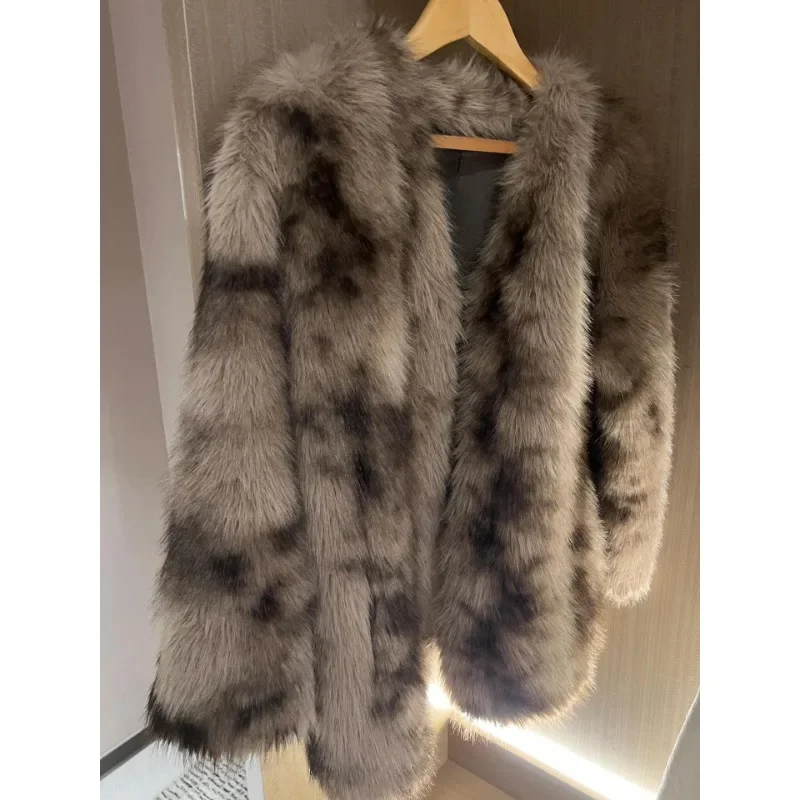 2023 Winter New Women Mid-Length Imitation Marten Overcoat Fashion Loose Warm Faux Fur Coat Female Temperament Casual Outcoat