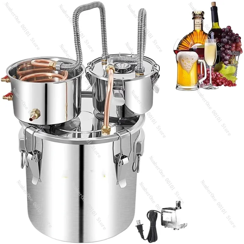 Alcohol Distiller Copper Tube with Circulating Pump Home Brew with Built-in Thermometer DIY Whiskey Brandy