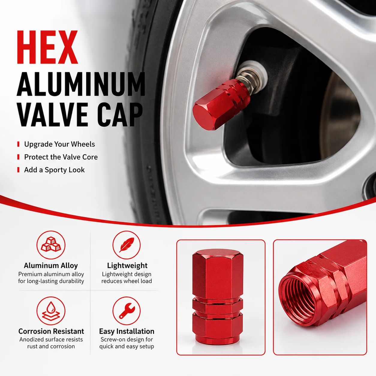 PINMOAP 4/12PCS Hex Tire Valve Caps Aluminum Alloy Wheel Rim Stem Covers Dustproof Air Nozzle Caps For Car Motorcycle Bike