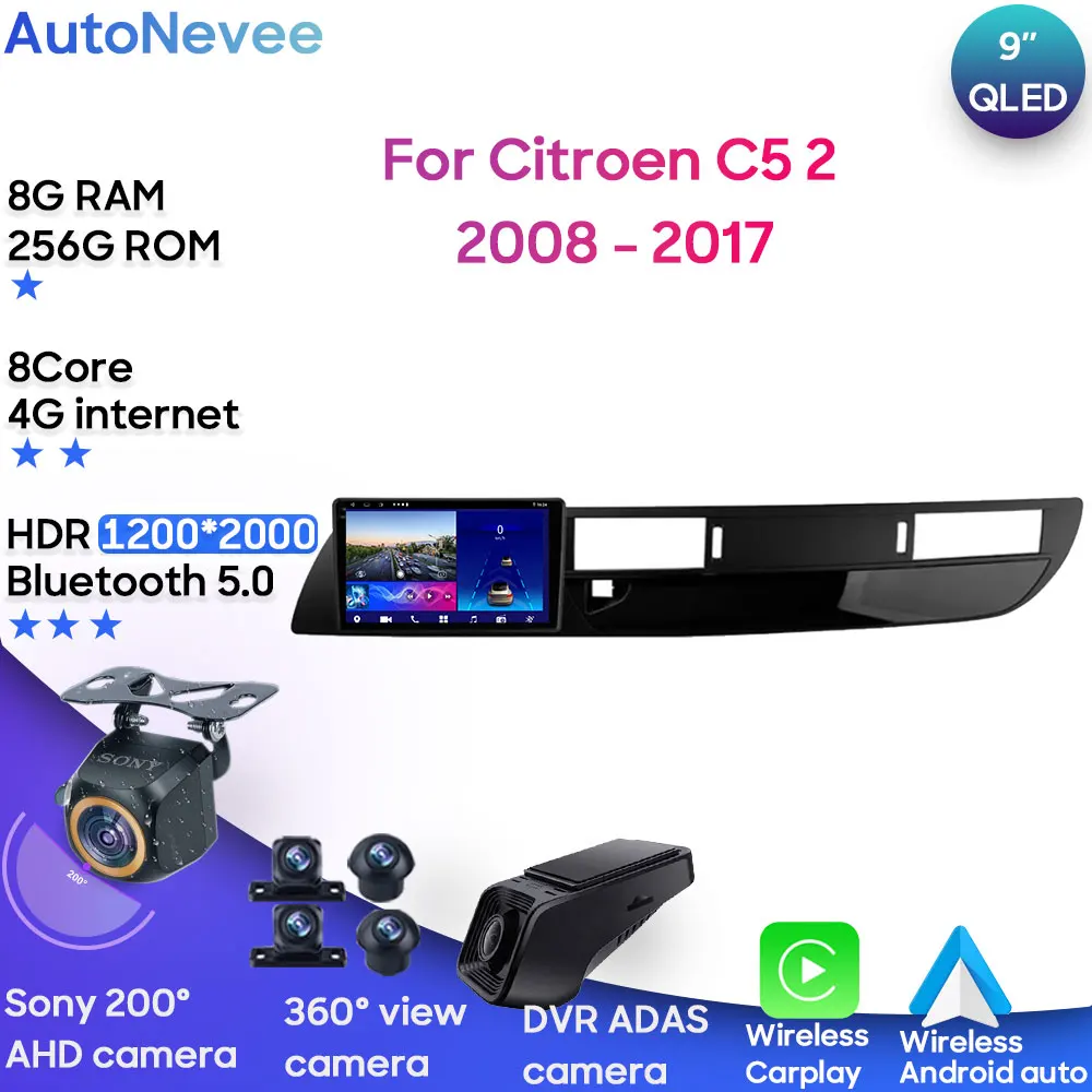 

Android Multimedia For Citroen C5 2 2008 - 2017 Car Stereo CPU Radio QLED Player Navigation Carplay Auto HDR 5G Dash Cam WIFI BT