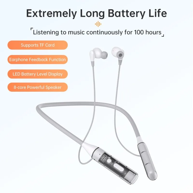 Wireless Bluetooth Headset NeckHanging Stereo Noise Reduction Universal Sports Headphones Transparent Shell Microphone Earphone