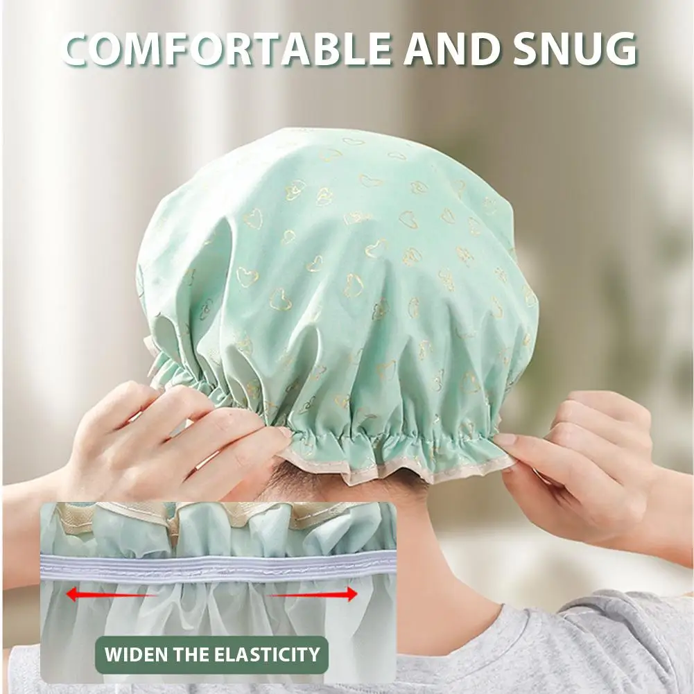 

Shower Cap for Women Double Layer Reusable Waterproof Hair Bath Cap Polyester Cotton for Bathing and Showering