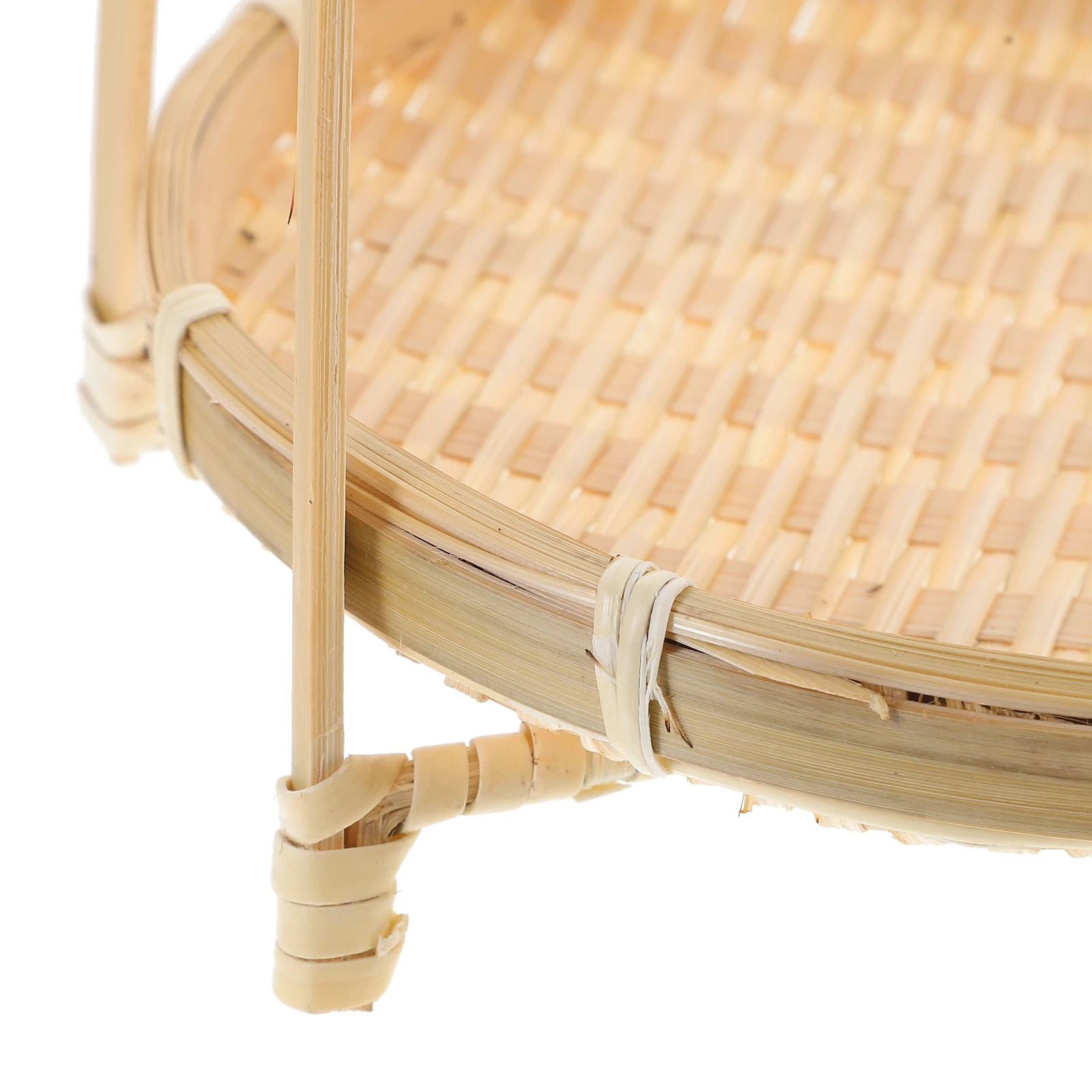 

Sturdy Bamboo Woven Multi-Use Snack Serving Fruit Bread Organizer Desktop Storage Holder With Handle Kitchen Food