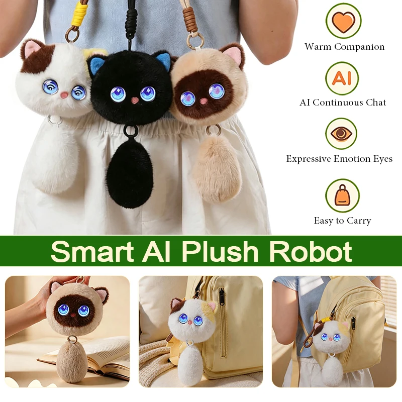 Tuya Smart AI Plush Robot with LED Eyes & Voice Control Supports 66 Languages Backpack Decoration Gift Doll Ornament for Gife