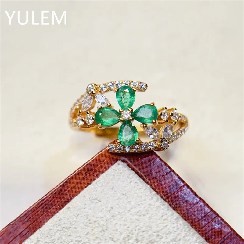 

New Design Natural Emerald Ring 3x4mm Grain Green Gemstone Women's Jewelry 925 Sterling Silver