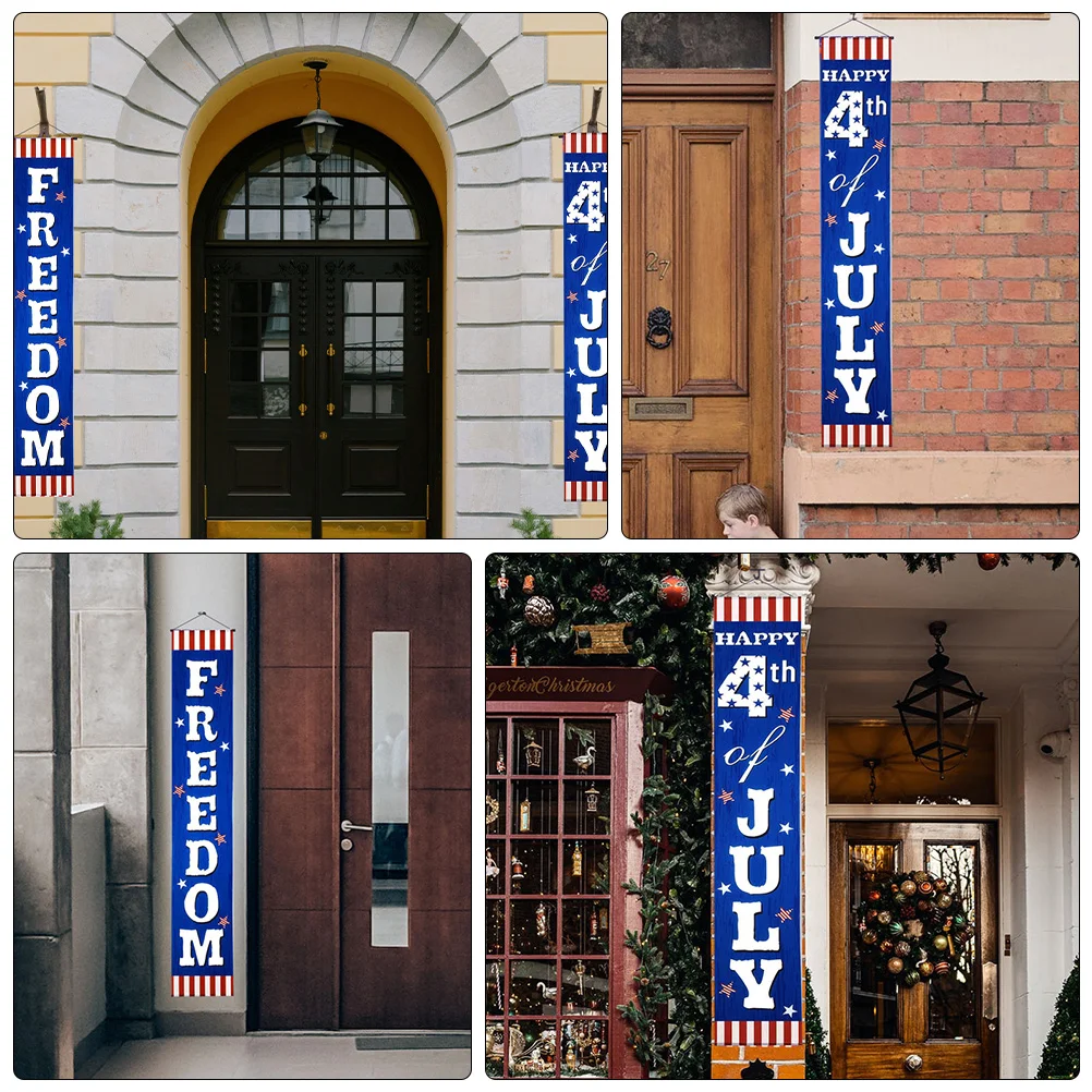 

1 Pair 4Th Of July Door Hanging Couplet Decorative Porch Sign Home Door Banner Polyester Independence Day Decoration