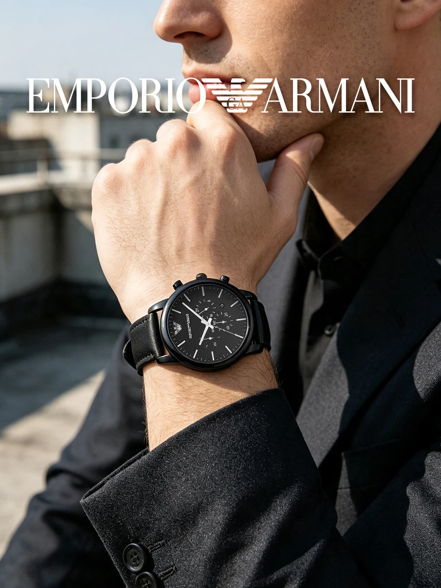 Emporio Armani AR1918 Men Watch 46MM Dial 22MM Band Chronograph Black Quartz Black Leather Casual Party Anniversary Gift for Him