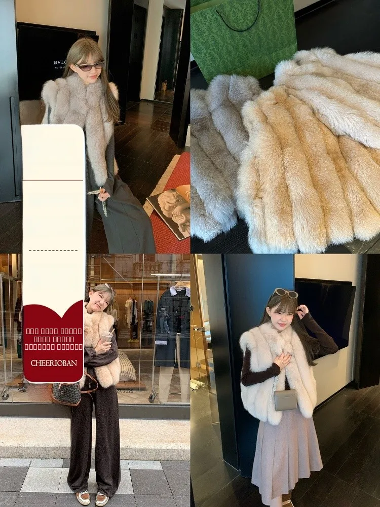 

Cheerioaban Snow Country Fur Vest Coat Fur Comfortable Warmth Universal Fit Double-Sided Wear round Hemline ken...