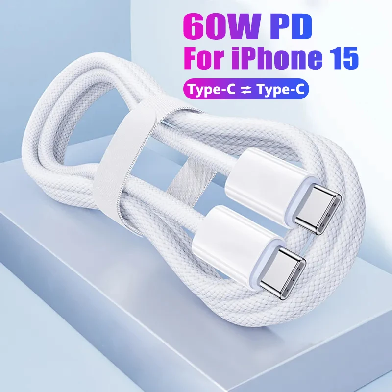 

PD 60W USB C to Type-C Cable For iPhone 15 Pro Max Fast Charger Cable For Samsung S23 S22 Ultra Xiaomi Redmi Fe Phone Data Line