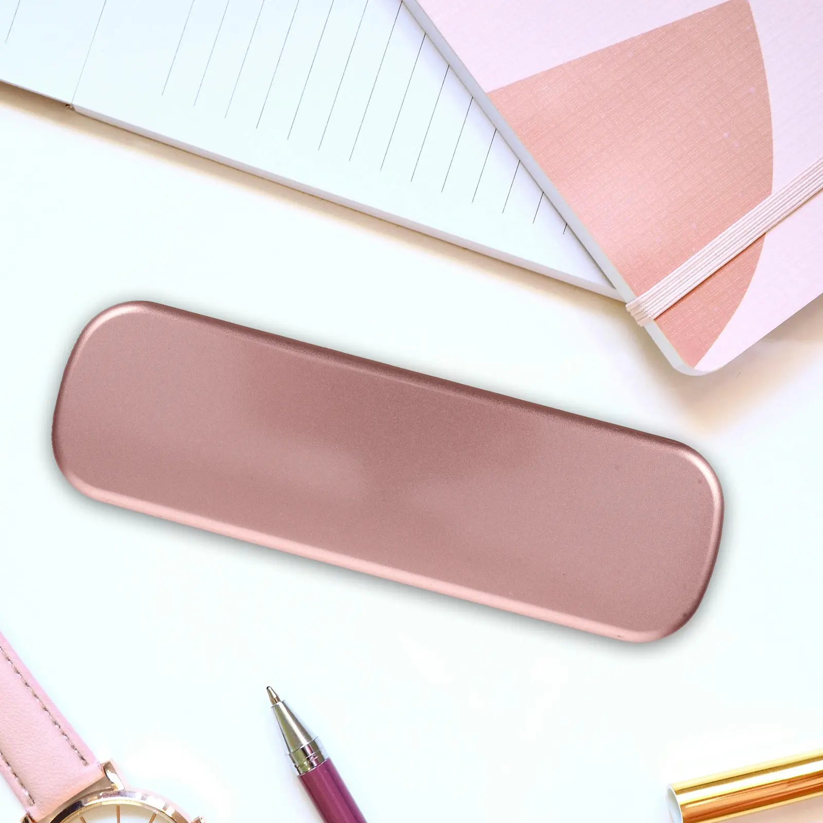 2Pcs Metal Pencil Organizer Compact Rectangular Tinplate Pen Container for Students Teachers Desks Backpacks Clutter-Free