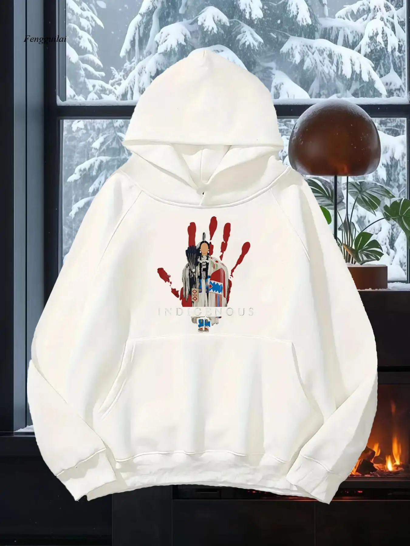 Stampa a mano rossa indigena americana, vestibilità ampia, stile sportivo, tinta unita, lavabile in lavatrice