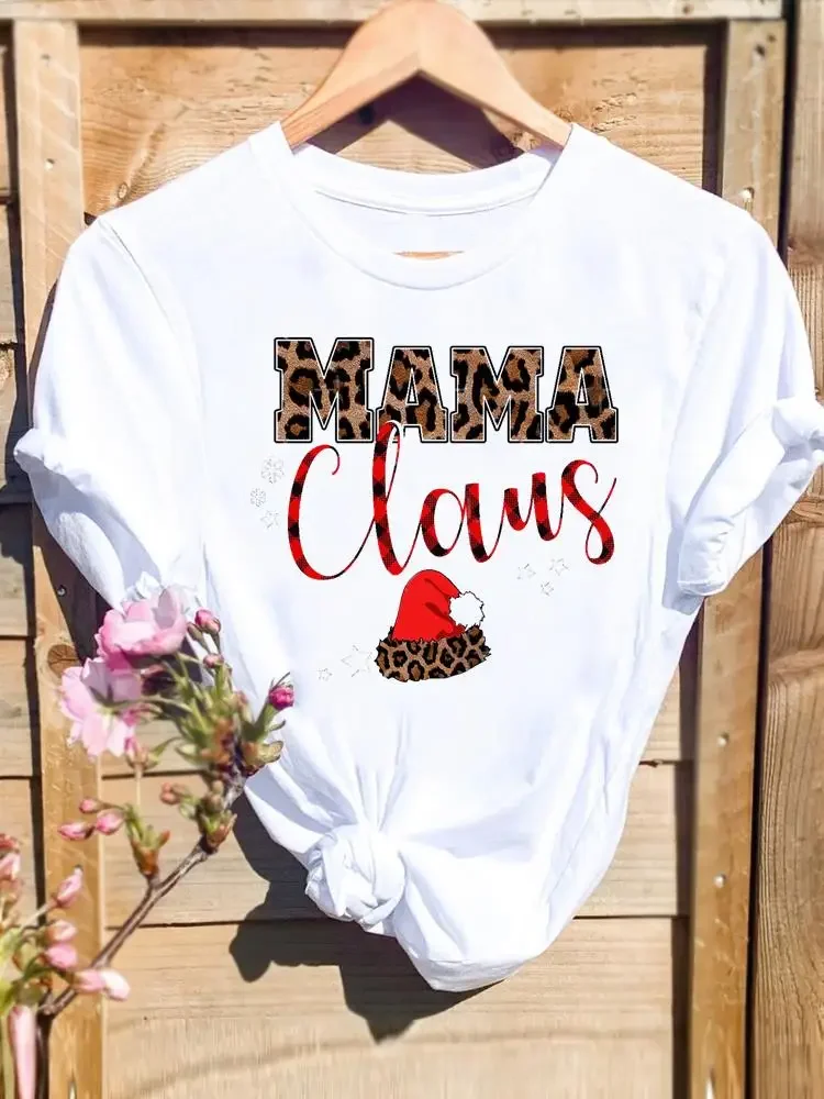 Merry Christmas New Year Holiday Graphic T Tee Fashion Cat Tree Lovely 90s Cute Harajuku Kawaii T-shirt Women's Y2K Clothing