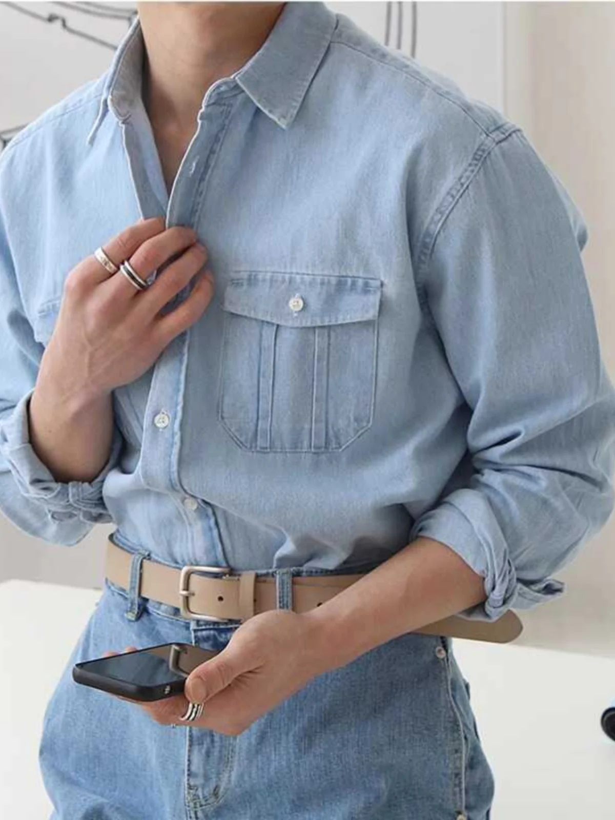 

Casual Long Sve Men's Denim irt Spring Autumn Trendy Street Sle Leisure Workwear Windbreaker Top Youth Faion Stan...