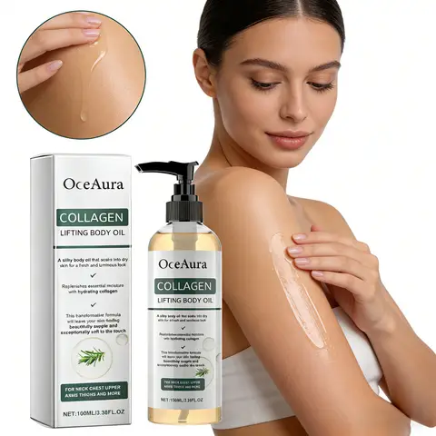 Aceite Corporal Reafirmante de Colágeno 100ml, Mejora la Elasticidad de la Piel y la Reafirma, Hidratación Profunda, Humectante, Refrescante, con Romero, No Grasoso