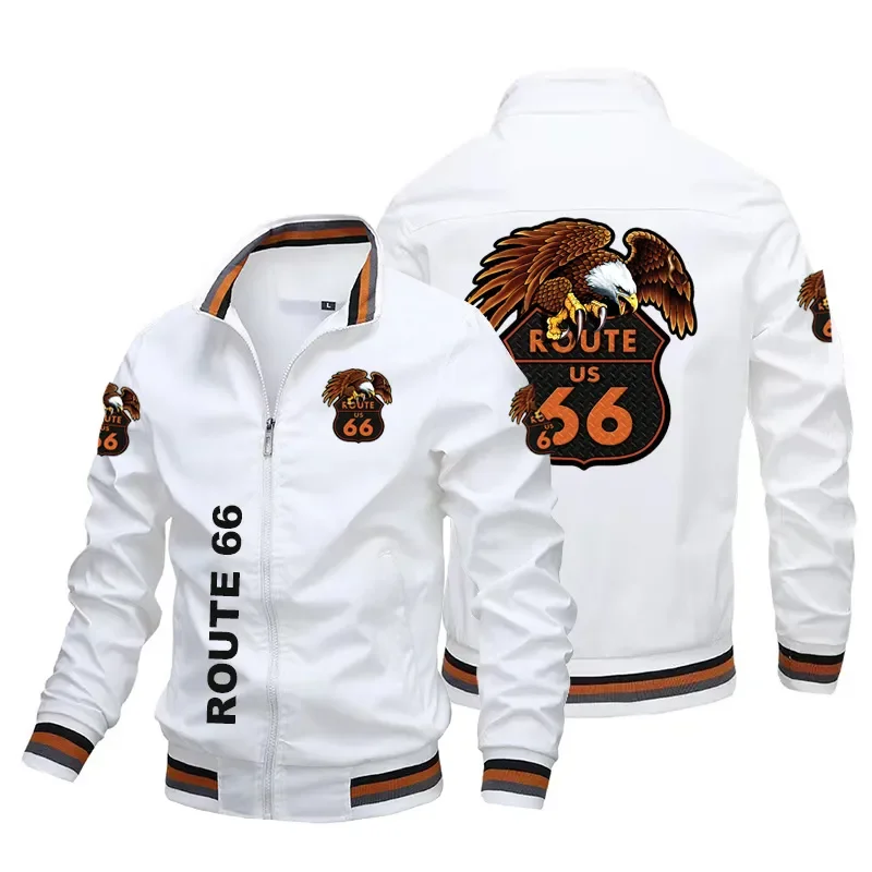 Casual Coat Top Men\'s Route 66 Printed Motocoss Jacket Baseball Jacket Pilot Jacket European Size+large