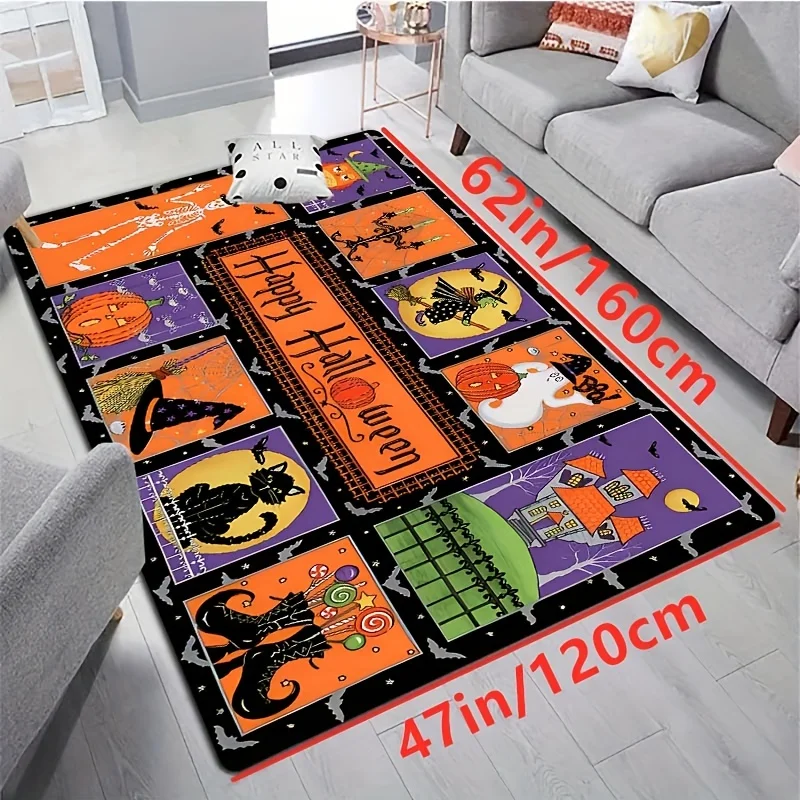 Halloween Spooky Witch Pumpkin Carpet for Living Room Decor Sofa Table Large Area Rugs Bedroom Bedside Foot Pad Antislip Doormat