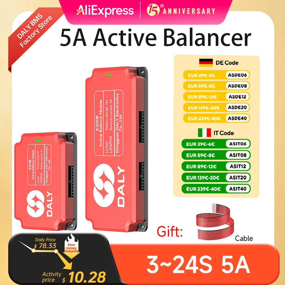 

Daly BMS 5A Balancing Board 18650 Active Equalizer Balancer Lifepo4 3S 4S 8S 10S 13S 16S Active Balancer Lithium Battery Packs