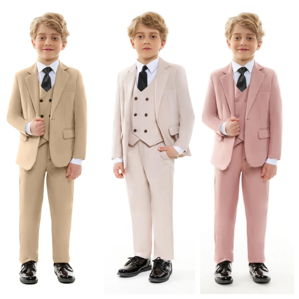 Colorful Boys 4 Piece Formal Suit Set Piano Performance Activities Classic Fit Dress Suits Wedding Ring Bearer Outfit For Kids