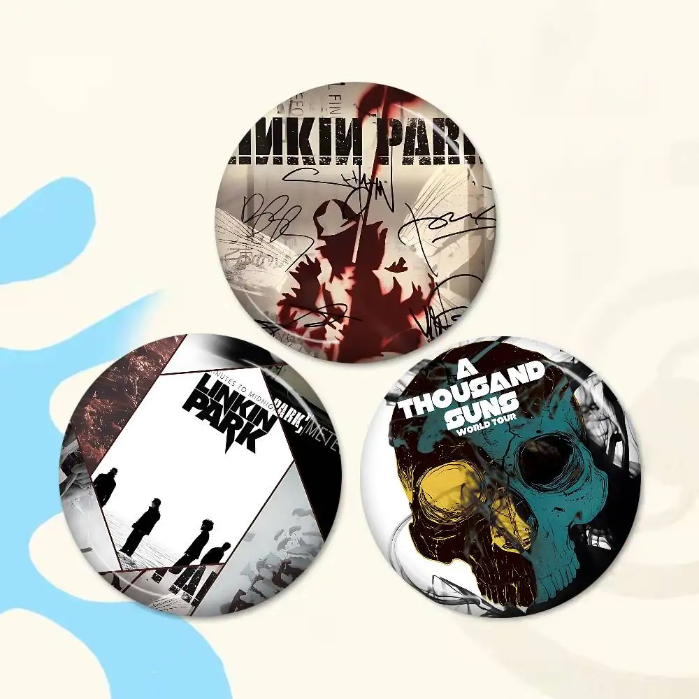 Band L-Linkin Cool P-Park Creative Pins Funny Faces Round Snap-in Brooch Badge Backpack Hat Accessories Jewelry Gifts
