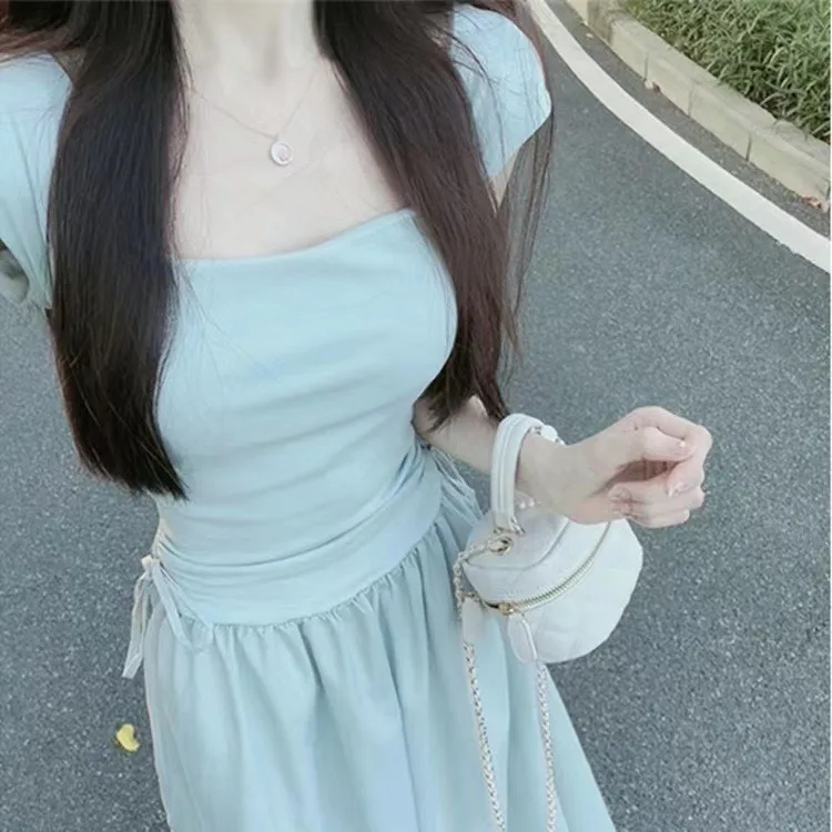 

Square Neck Dresses Women Clothing Summer 2024 White Short Sleeves New Style Sweet Long Dresses Vestidos Largos 원피스 Fashion
