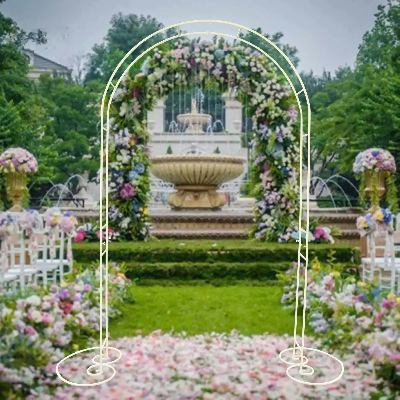 

Metal White Arch Frame Trellis Garden Climbing Plant Growing Lawn Background For Wedding Party Backyard Decor