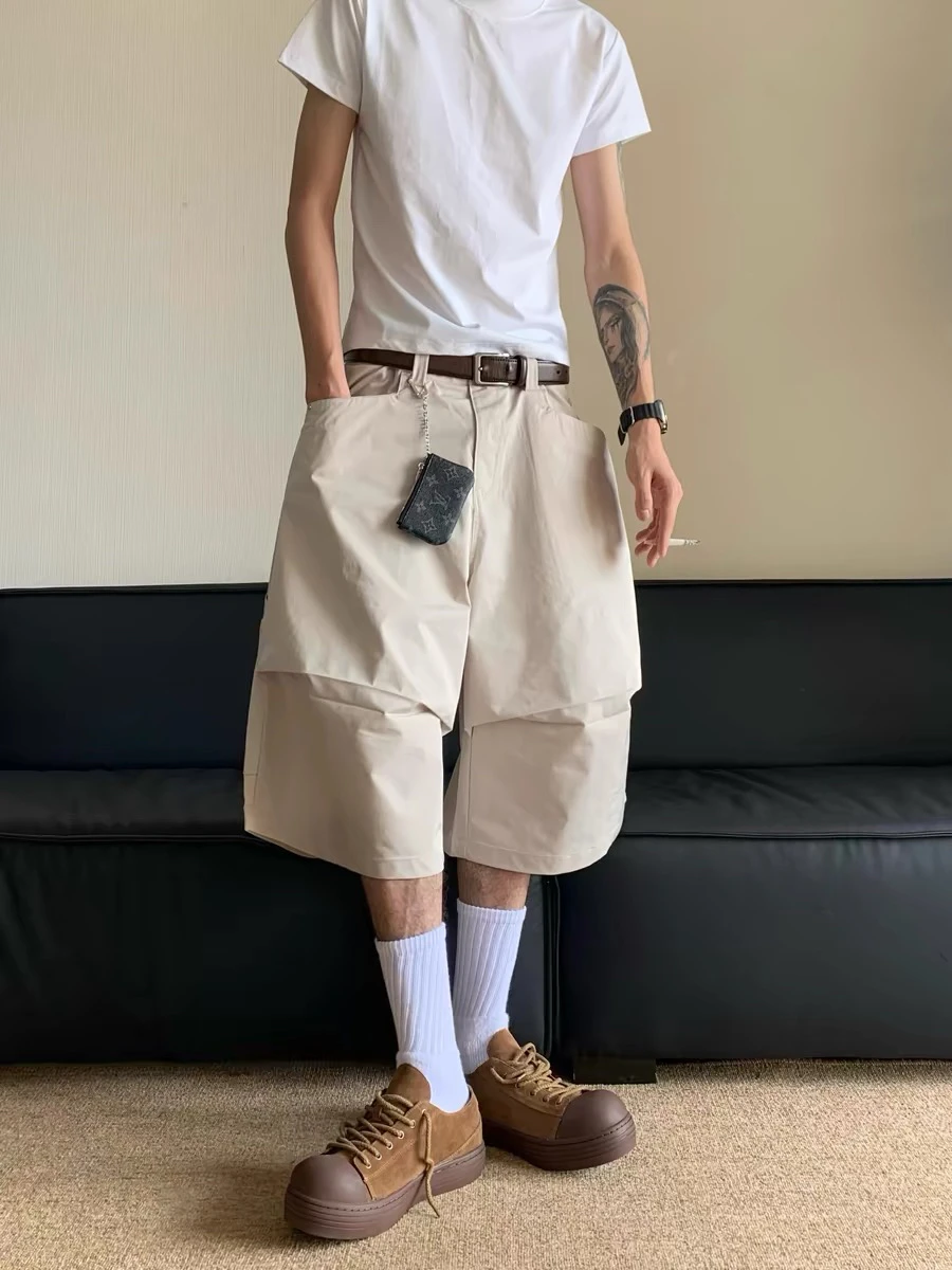 

American Retro Pleated Workwear orts Men's Cleanfit Loose Wide Leg Loggers Seven-Foot Summer New Sle Casual Pants