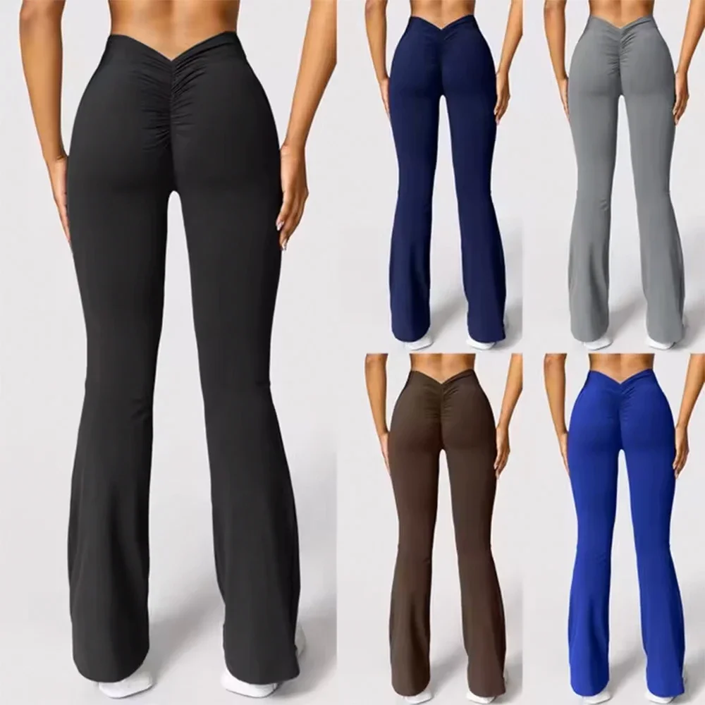 

Women's Sports Yoga Pants Pleated Flared Pants V-Back Butt-Lifting Wide Leg High Waist 31.5 Inches Fitness Sports Yoga Pants