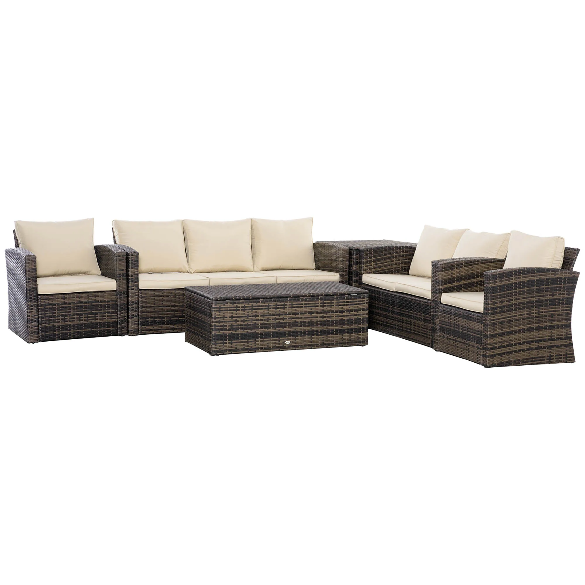 Outsunny rattan garden furniture set 6 pieces double and 3-seater sofa 2 single armchairs 2 side tables